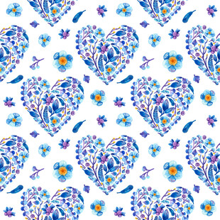蓝紫色心形花卉图案背景