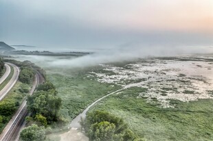 山间公路晨景 云雾缭绕