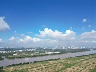 广阔田野与河流的美丽风光