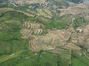 俯瞰层层叠叠的美丽梯田