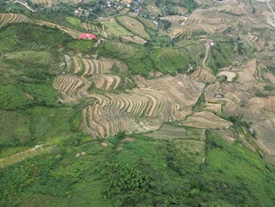 航拍壮观的山地梯田景观