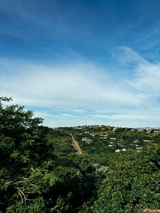 山间绿意盎然的开阔景致