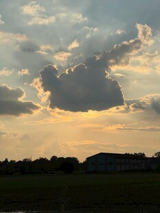 夕阳下的田野与绚丽云彩