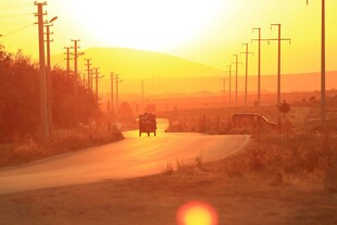 夕阳下路 车辆穿行美景