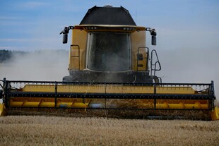 农田中的黄色联合 割机