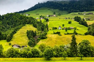 山间绿野中的静谧村落