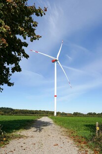 田野间的白色风力发电机