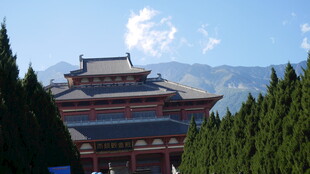 中式古建筑映衬于山林间