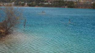 清澈蓝湖岸边景致