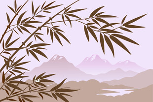 水墨竹林山水意境图