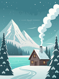 冬日雪景中的温馨小木屋