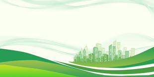 绿色动感背景中的城市景象