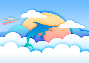 梦幻纸艺风天空中的飞鸟