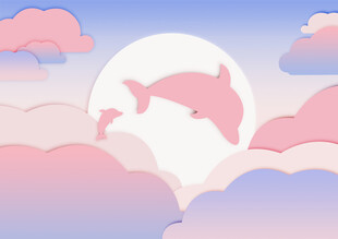 梦幻海豚跃于云海与月间