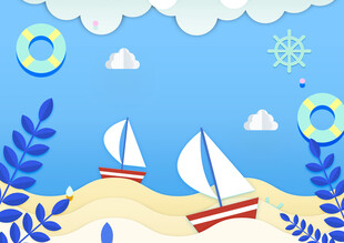 夏日海滩帆船风景插画