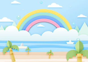 彩虹下的梦幻海滩风光