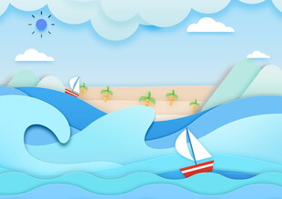 夏日海边帆船风景图