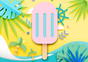 夏日粉色冰棍插画