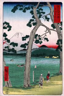 日式风景湖畔赏樱画面