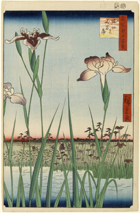 日式浮世绘中的水边花草昆虫