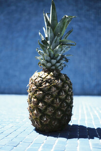 蓝色背景上的新鲜菠萝