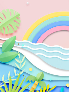 梦幻纸艺风彩虹海洋景观