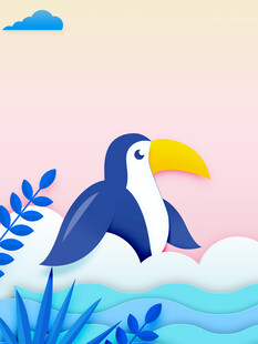 海面上的巨嘴鸟插画