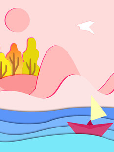 海边小船风景插画