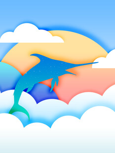 海豚跃于彩云间的梦幻景象