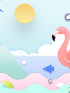 梦幻海洋中的火烈鸟风景