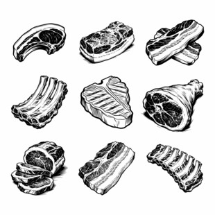 手绘肉类食物集合图