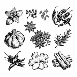 手绘多样香料组合图