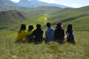 草原上的人群背影