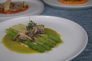 精致芦笋蘑菇摆盘美食