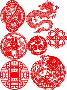传统中式红色剪纸图案