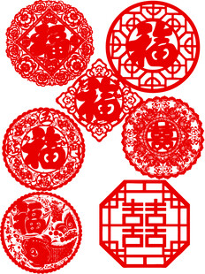 传统红色剪纸福字图案