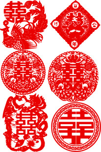 传统中式红色喜庆剪纸喜字