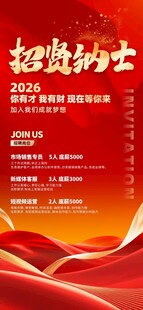 招聘红色风招贤纳士招聘海报