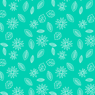 薄荷绿底花卉叶形图案