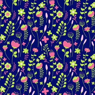 深蓝色底多彩花卉图案