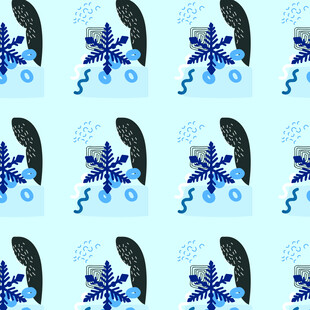 冬日雪花脚印无缝图案