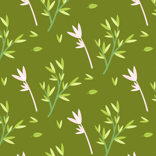 清新绿植花卉无缝背景图