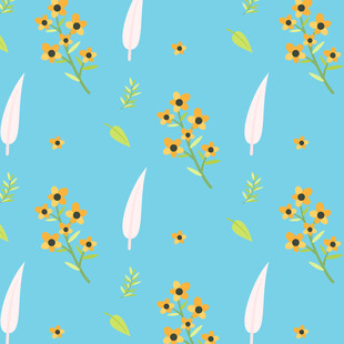 蓝色背景花卉羽毛图案