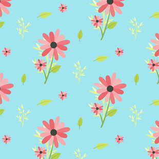 蓝色背景粉色花朵图案