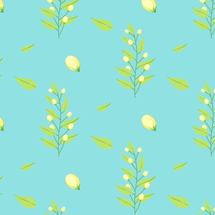 清新柠檬枝叶无缝背景图