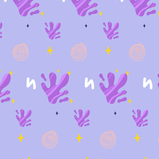 紫色梦幻手绘植物图案背景