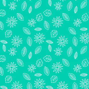 薄荷绿底简约植物花纹图案