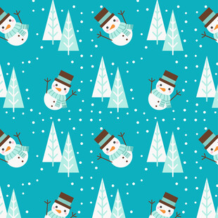圣诞雪人与松树图案背景