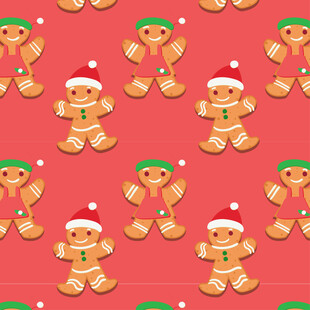 圣诞姜饼人红色背景图案