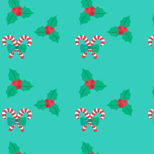 薄荷绿圣诞糖果冬青图案